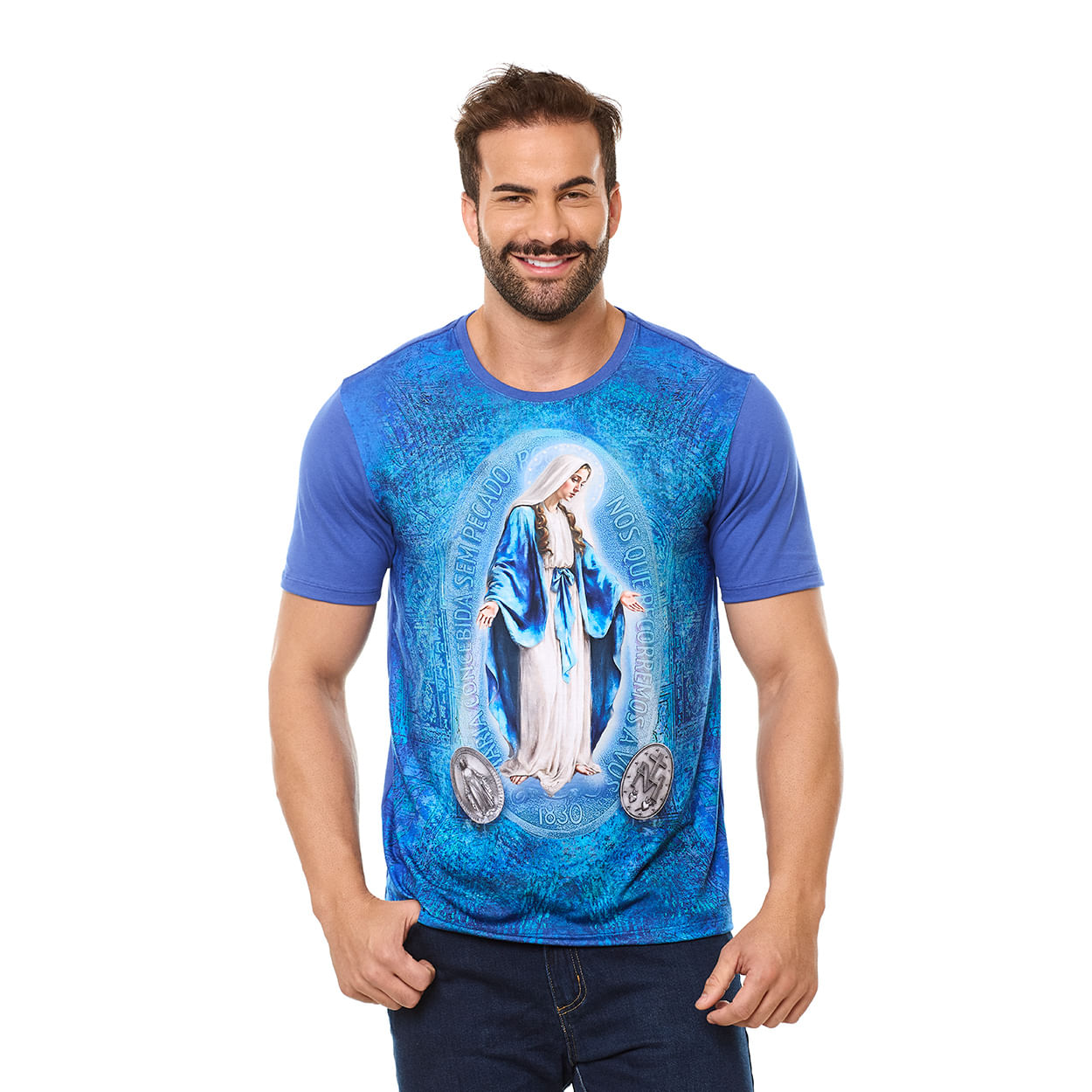 Camiseta Nossa Senhora das Graças Masculina DV13341 - Azul  