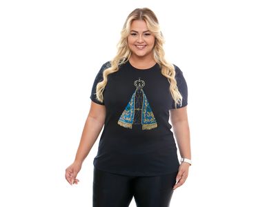 Baby Look Nossa Senhora Aparecida Plus Size FSP13077 - Leves Detalhes - OUTLET