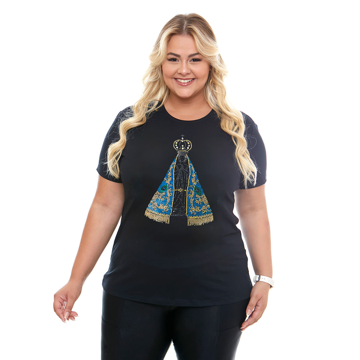 Preto  - Baby Look Nossa Senhora Aparecida Plus Size FSP13077