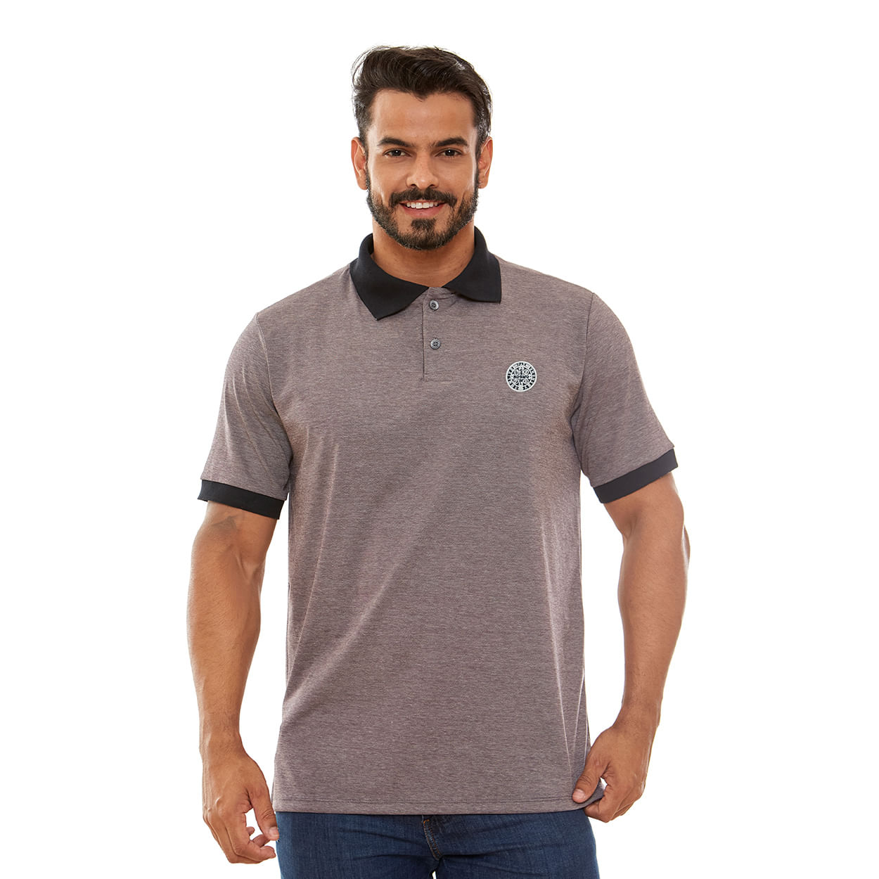 Camiseta Gola Polo Medalha de São Bento GMP13183 - Marrom Mescla  