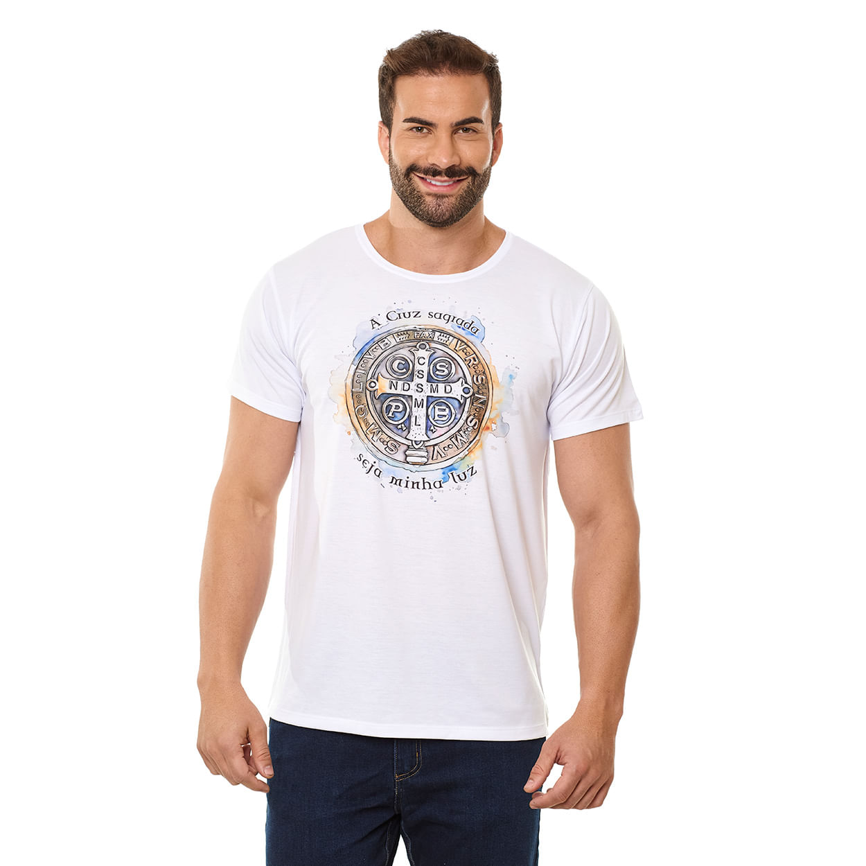 Camiseta Medalha de São Bento DV13389 - Branco  