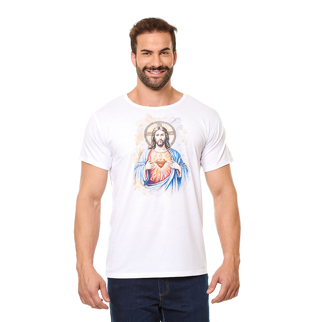 Camiseta Sagrado Coração De Jesus DV13379 - Branco  