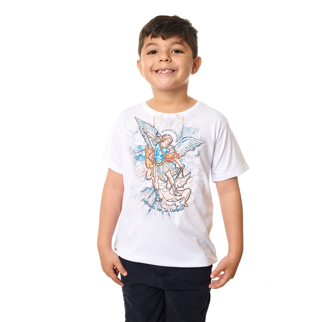 Branco  - Camiseta Infantil São Miguel Arcanjo DV13449 - Leves Detalhes