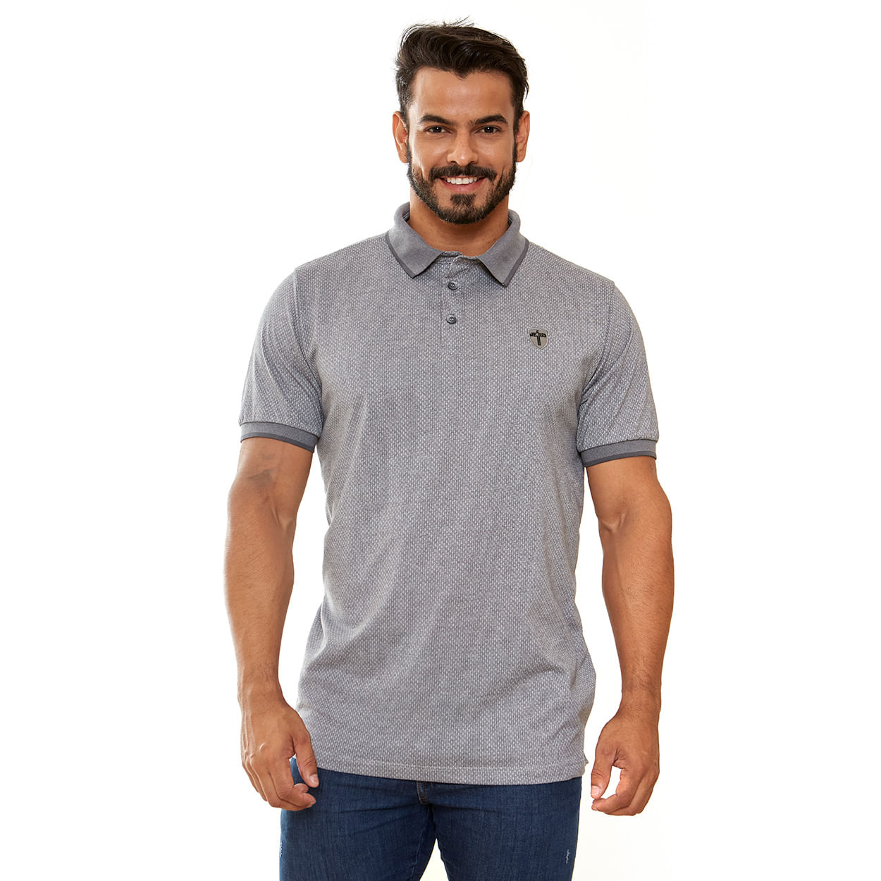 Camiseta Gola Polo Jesus GMP12508 - Cinza  