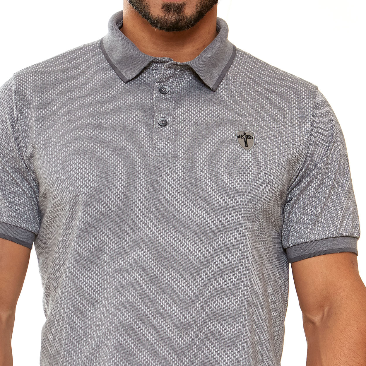 Camiseta Gola Polo Jesus GMP12508 - Cinza  