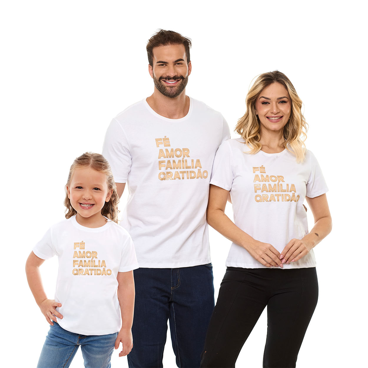 Camiseta Infantil Unissex Fé, Amor, Fámilia, Gratidão MS13468 - Branco  