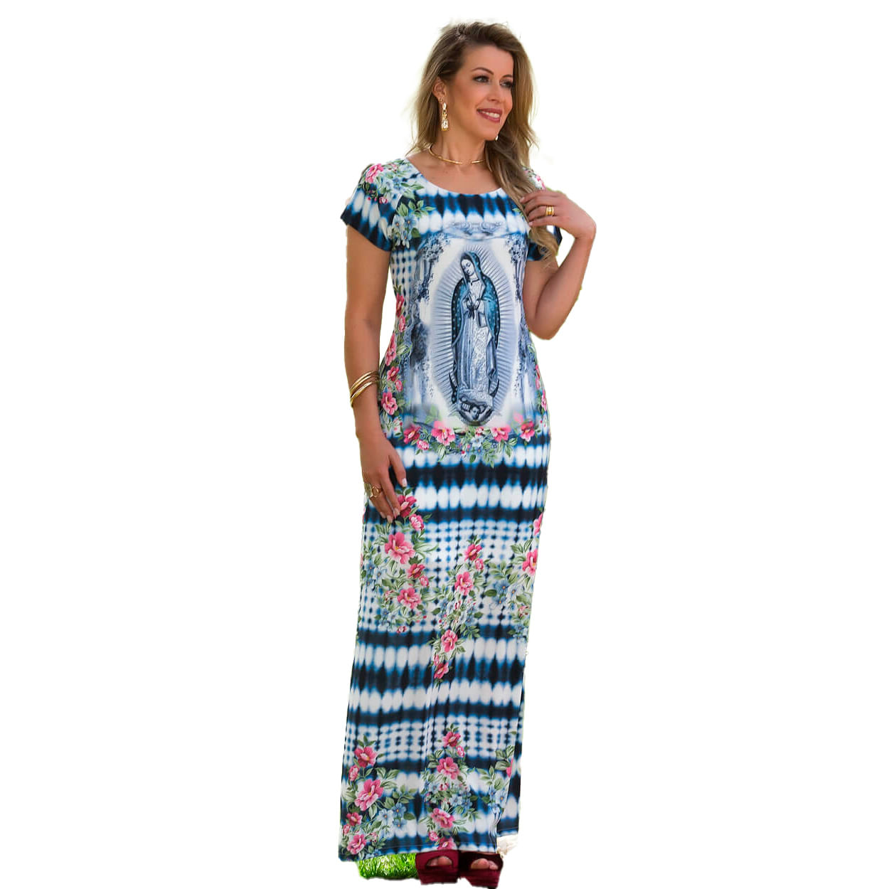 Estampado  - Vestido Longo Nossa Senhora de Guadalupe FSV2453 - Outlet