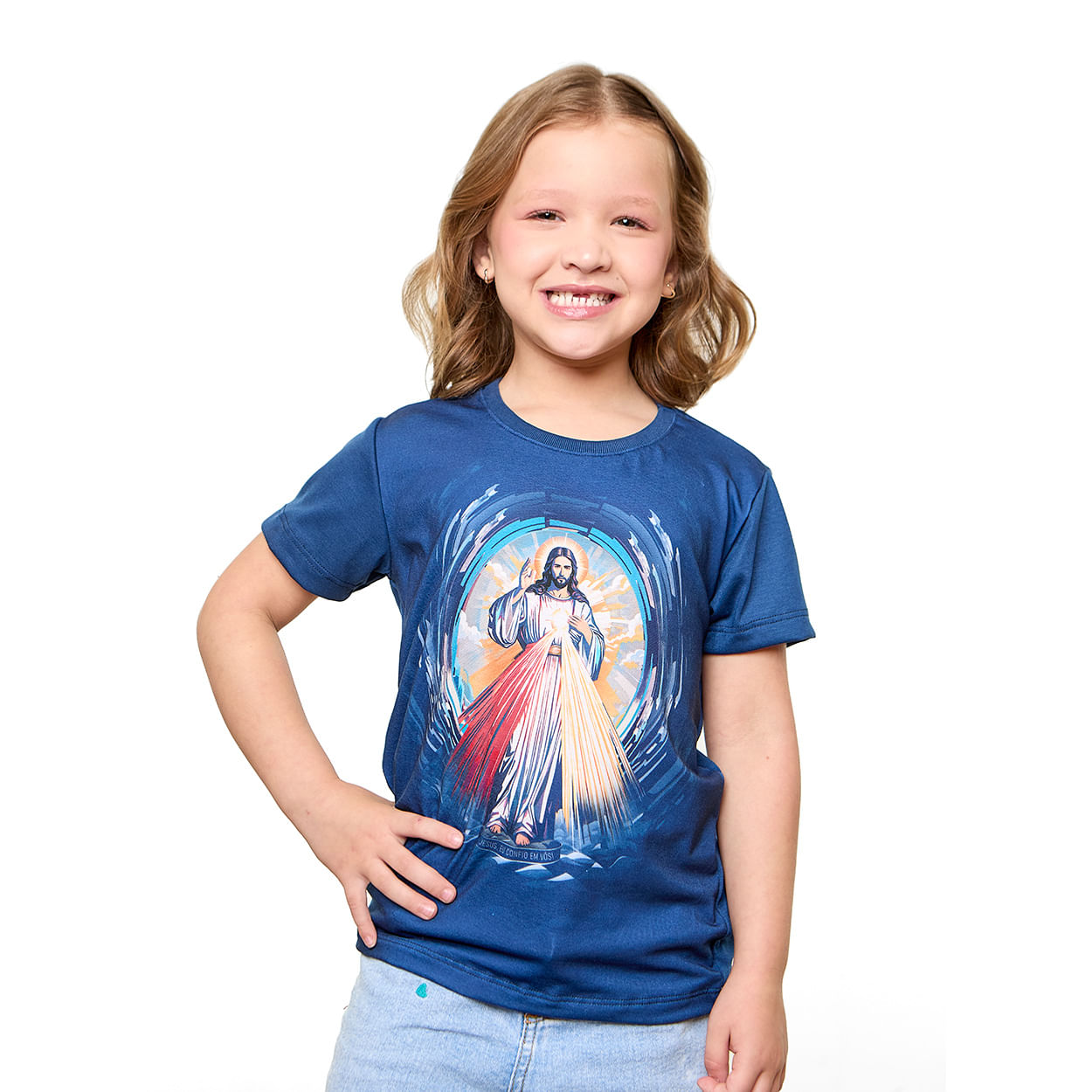 Azul Marinho  - Camiseta Infantil Jesus Misericordioso DV13434