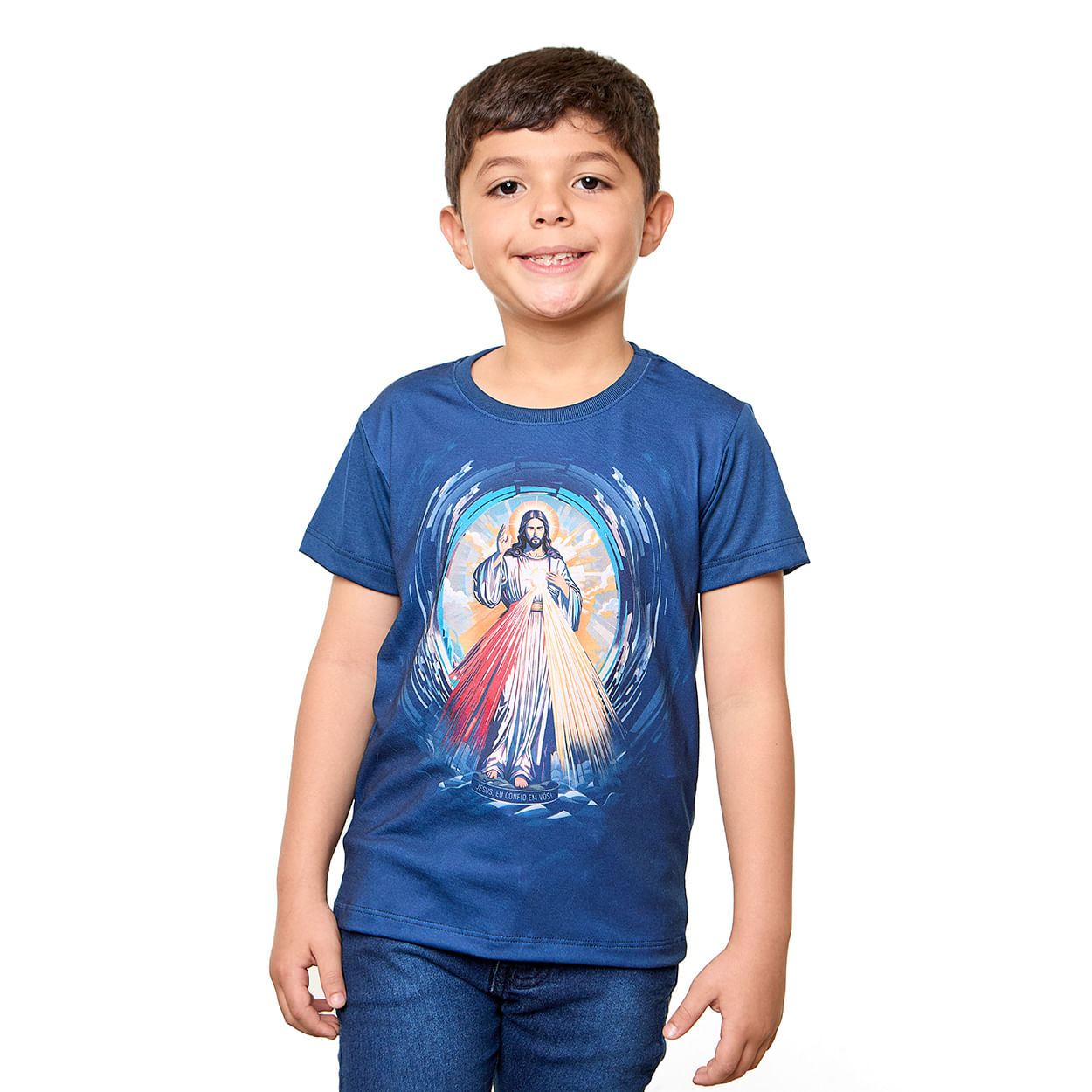 Azul Marinho  - Camiseta Infantil Jesus Misericordioso DV13434