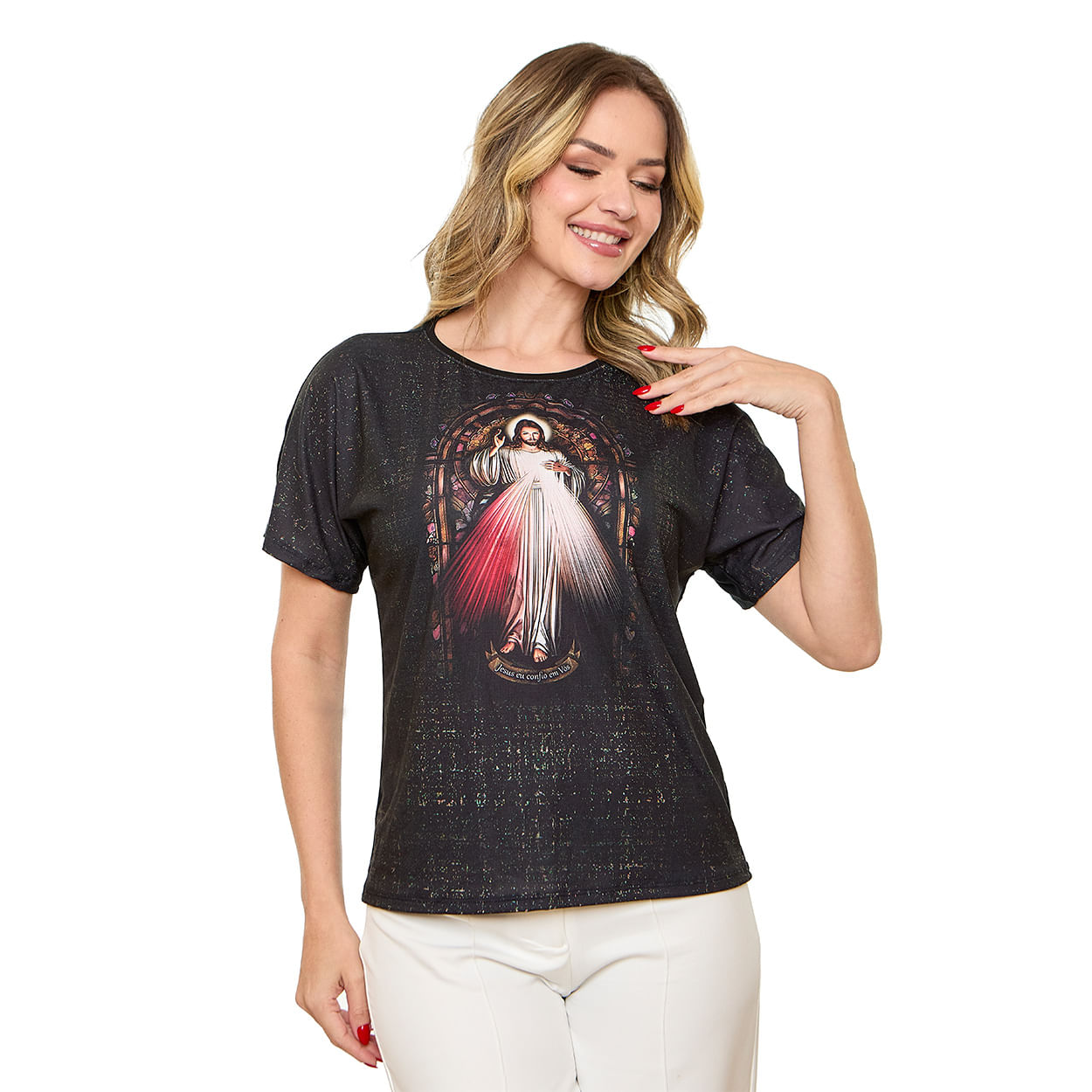 Preto  - Blusa Jesus Misericordioso DV13439