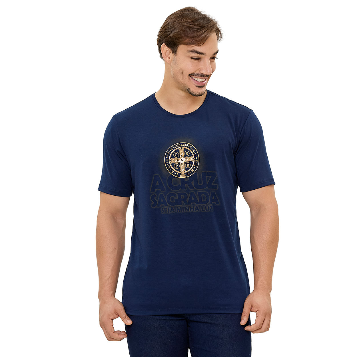 Azul Marinho  - Camiseta Medalha de São Bento DV13617