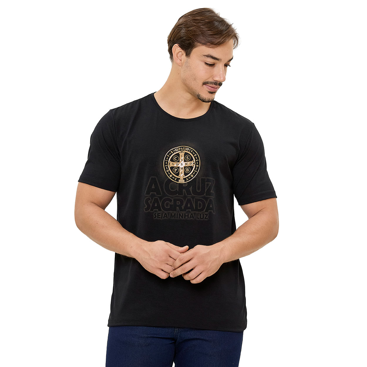 Preto  - Camiseta Medalha de São Bento DV13617