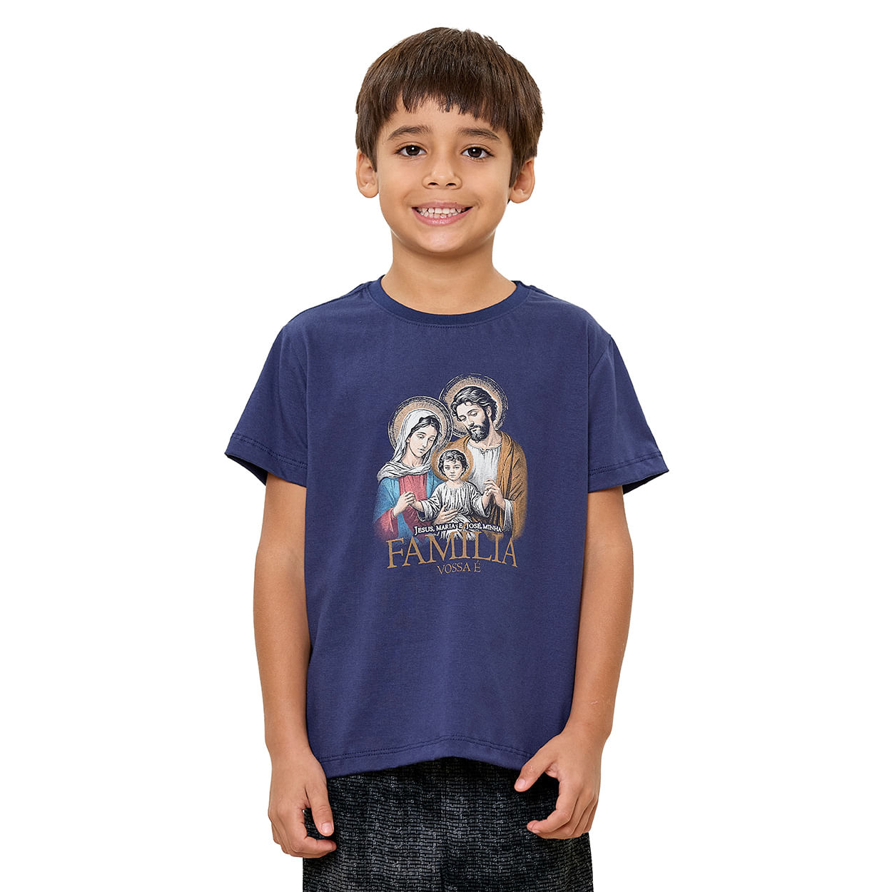 Azul Marinho  - Camiseta Infantil Unissex Sagrada Familia DV13604