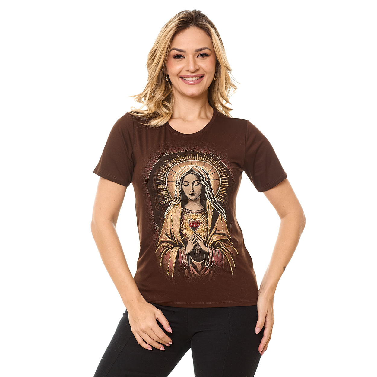 MARROM  - Blusa Imaculado Coração de Maria PR12970