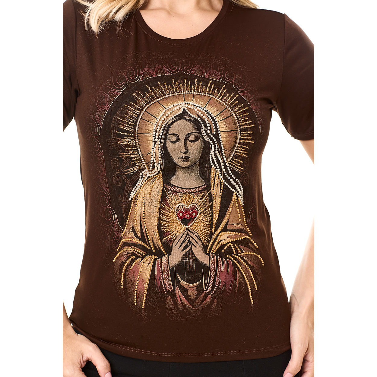 MARROM  - Blusa Imaculado Coração de Maria PR12970