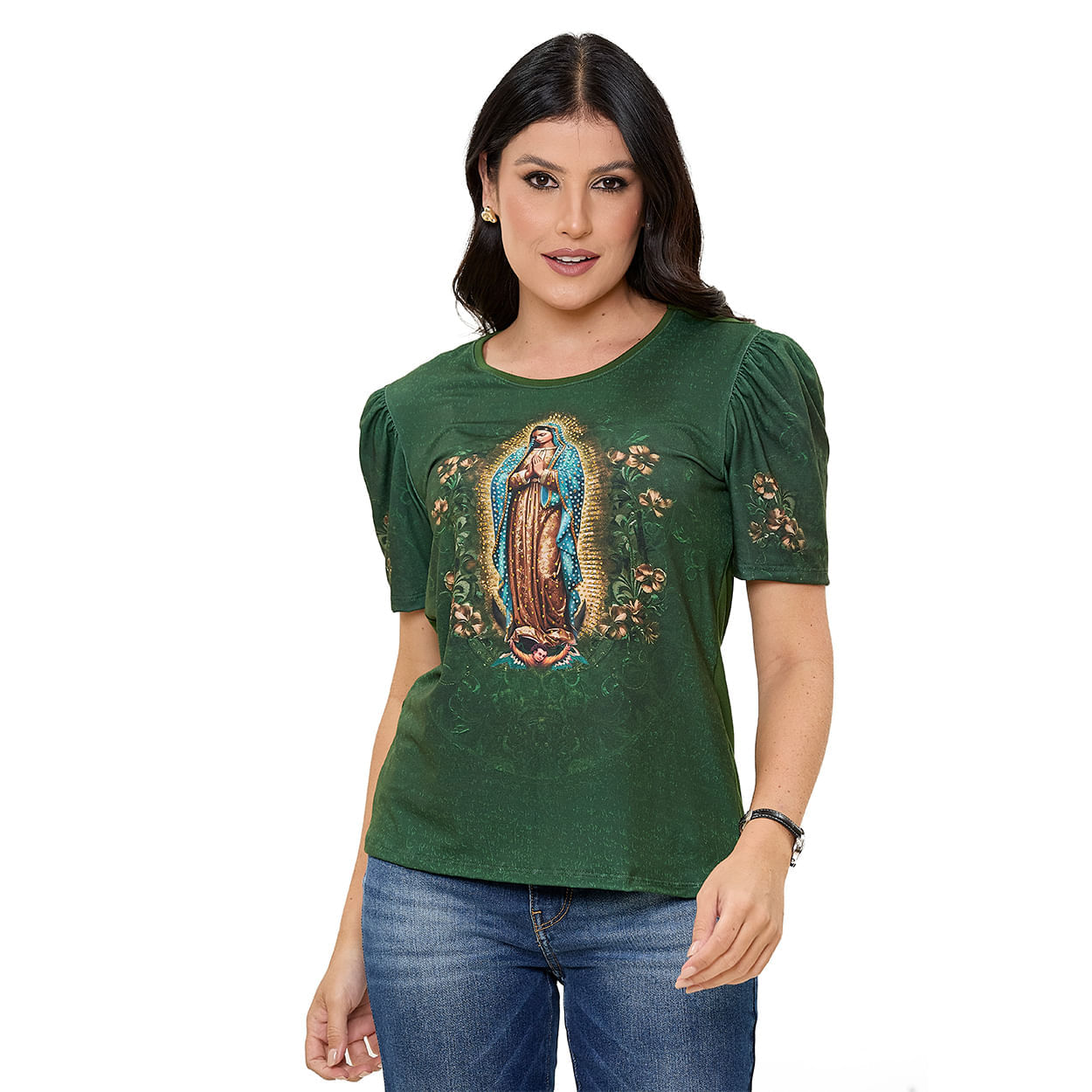 Verde  - Baby Look Nossa Senhora de Guadalupe FS13486