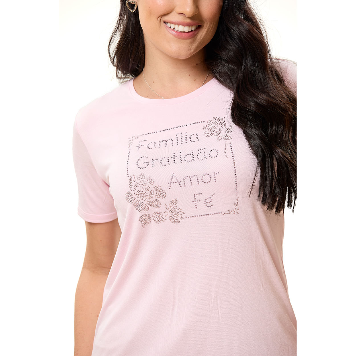 Rosa suave  - Baby Look Família Gratidão Amor Fé FS13678