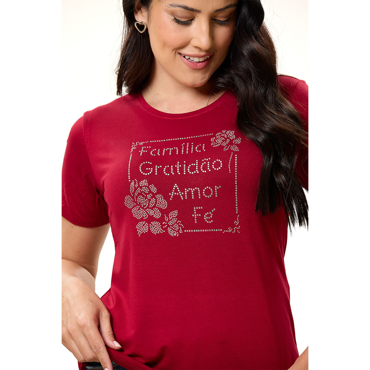 Vermelho  - Baby Look Família Gratidão Amor Fé FS13678