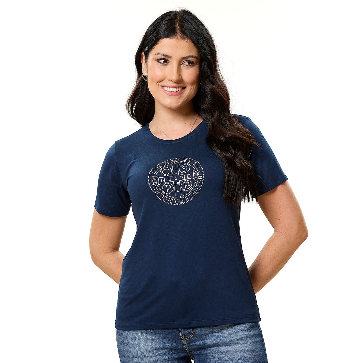 Azul Marinho  - Baby Look Medalha de São Bento FS13699
