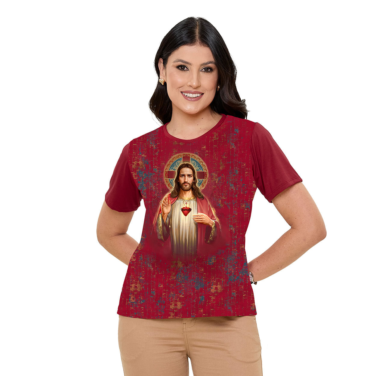 Vermelho  - Baby Look Sagrado Coração de Jesus DV13653
