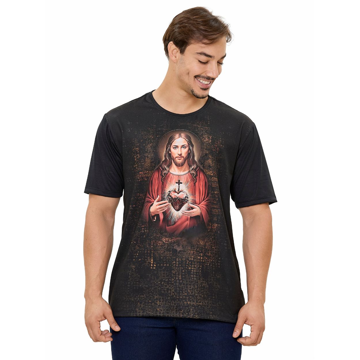 Preto  - Camiseta Sagrado Coração de Jesus DV13650