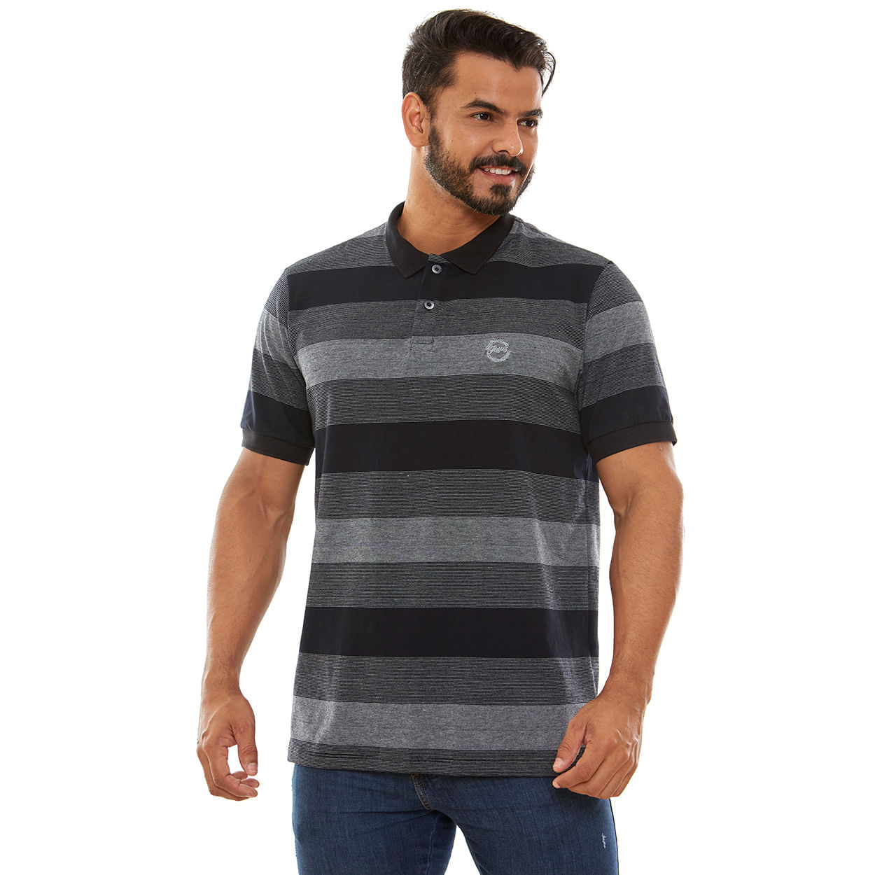 Listrado  - Camiseta Gola Polo Jesus c/ Coroa de Espinhos GMP13059