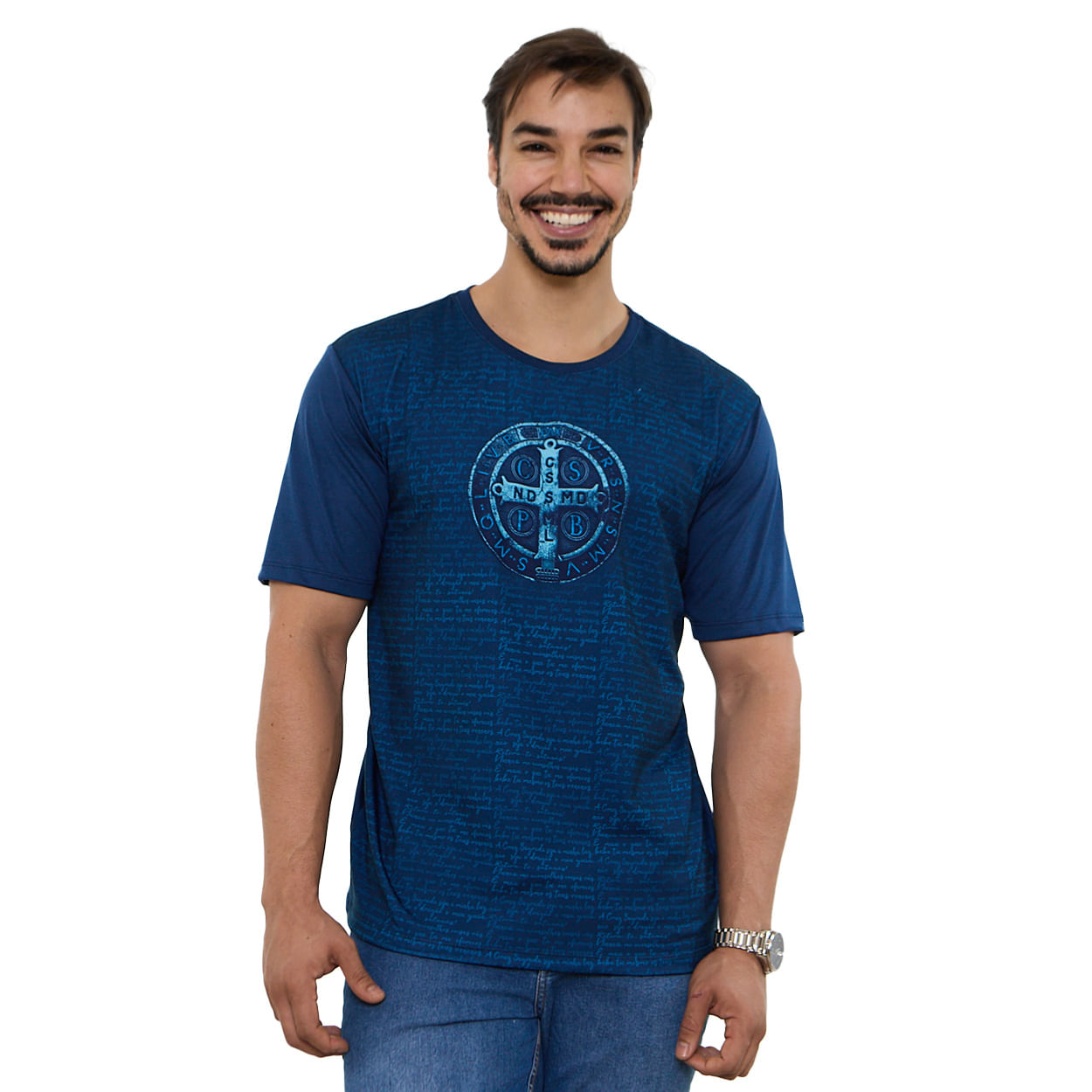 Azul Marinho  - Camiseta Medalha de São Bento DV13691