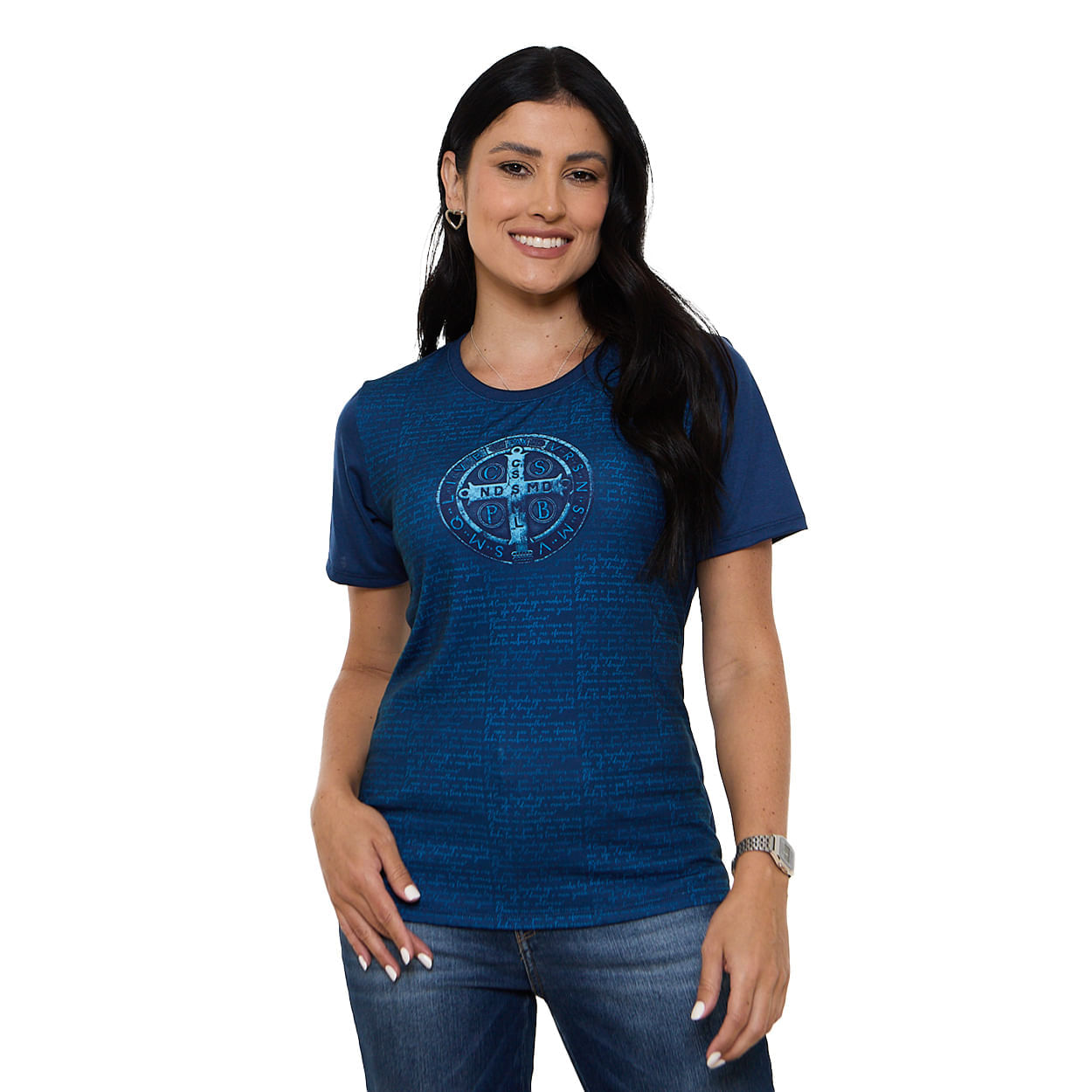 Azul Marinho  - Baby Look Medalha de São Bento DV13692
