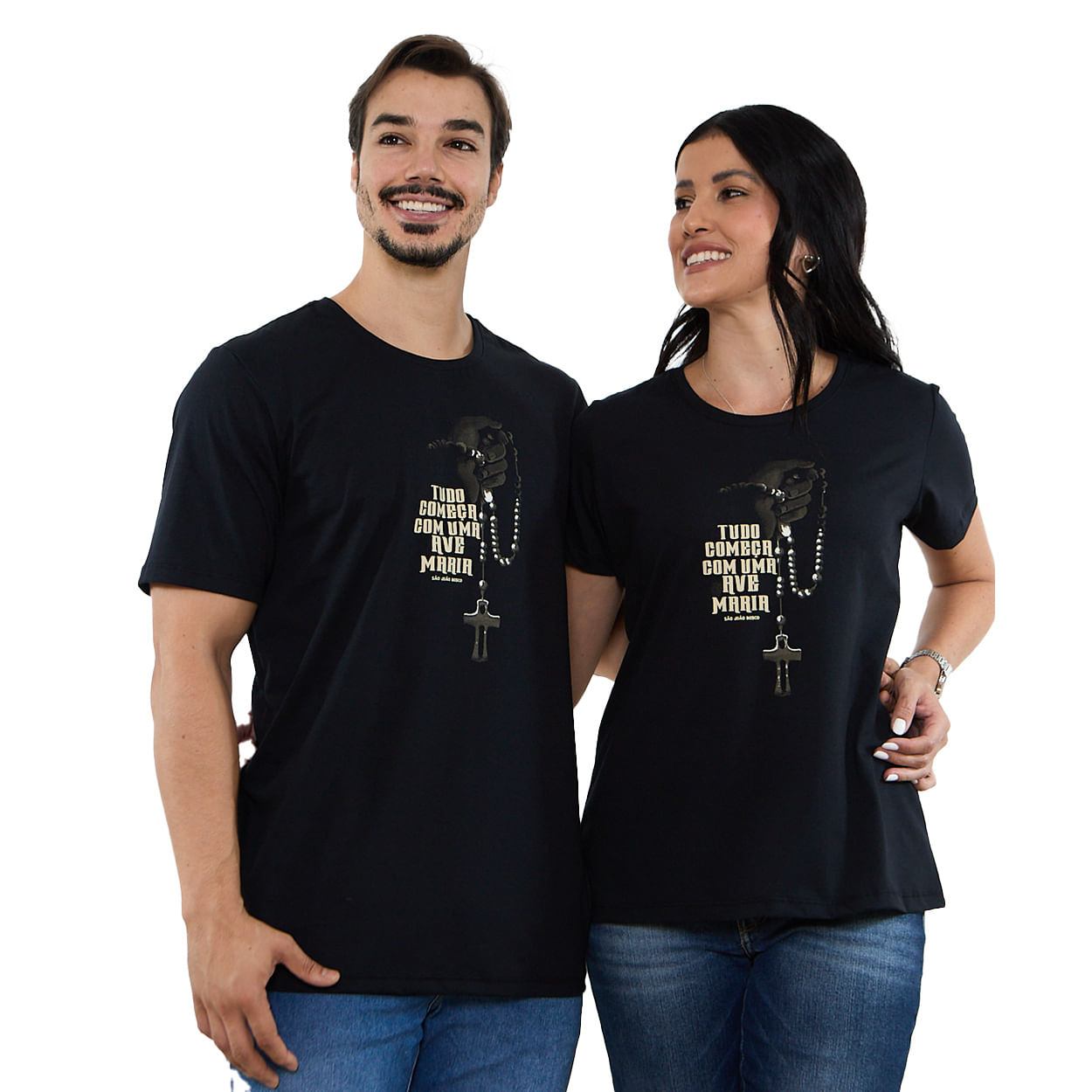 Preto  - Baby Look Tudo Começã Com Uma Ave Maria DV13666