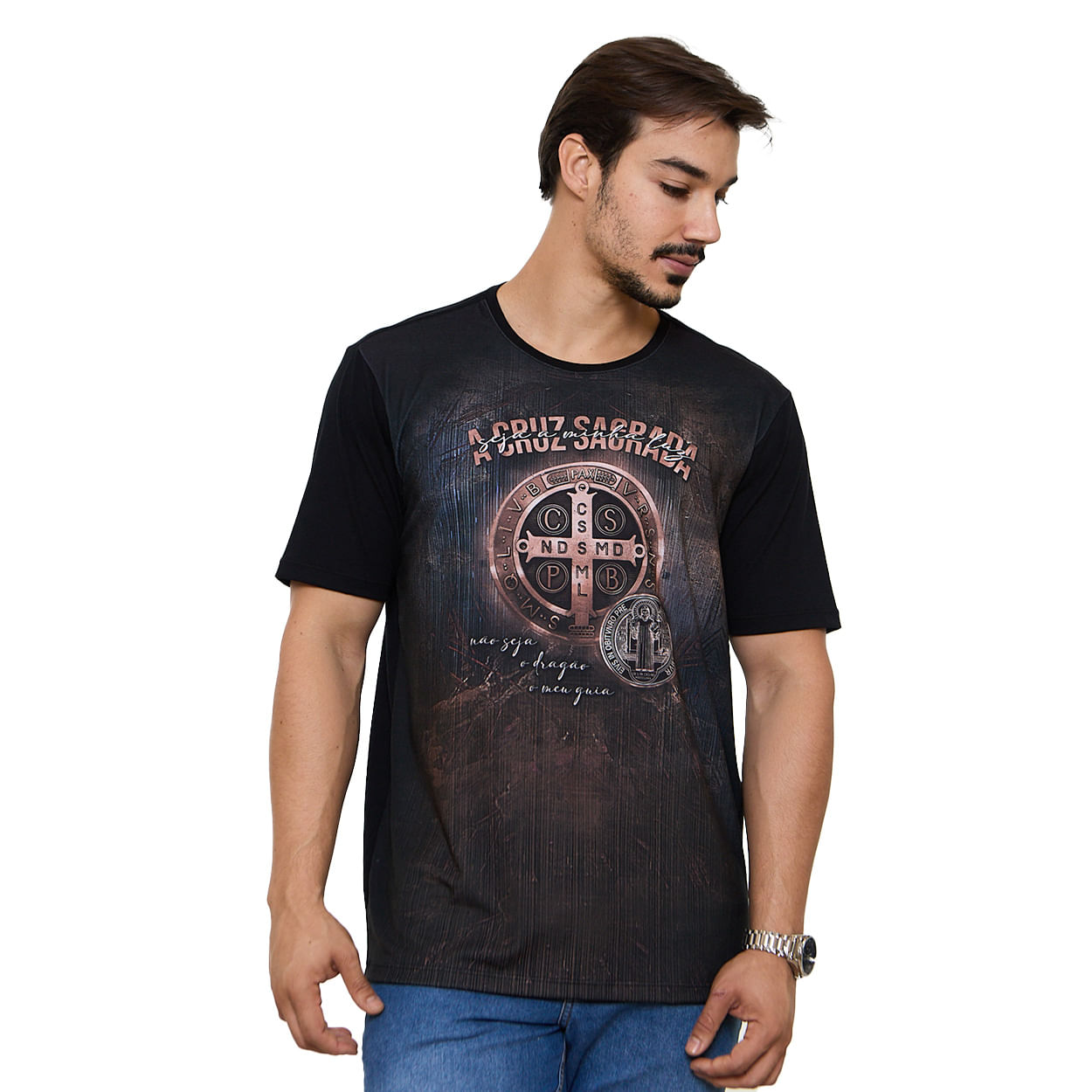 Preto  - Camiseta Medalha de São Bento DV13689