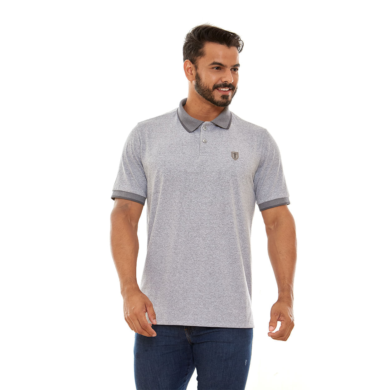 Cinza Mescla Grafite  - Camiseta Gola Polo Cruz GMP13138