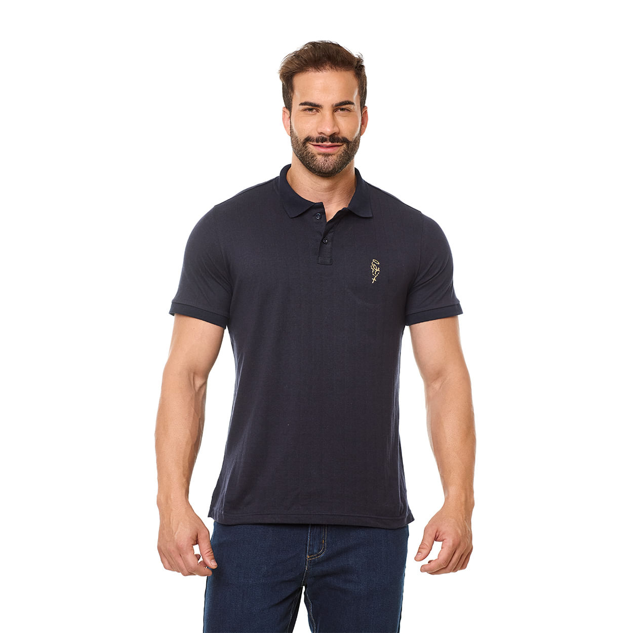 Azul Marinho  - Camiseta Gola Polo Nossa Senhora Com Terço GMP13321