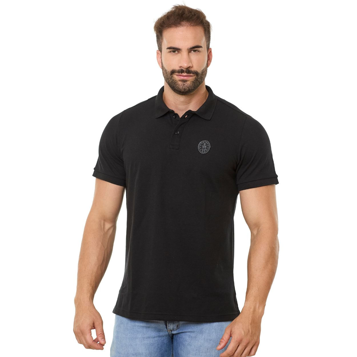 Preto  - Camiseta Gola Polo Medalha da Graça GMP13407