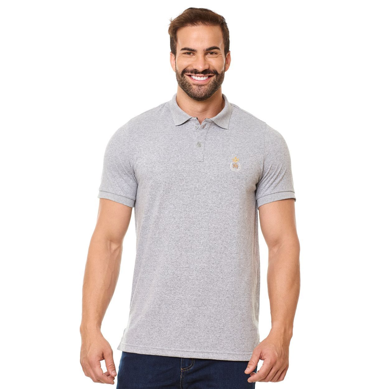 cinza  - Camiseta Gola Polo Simbolo Mariano GMP13408
