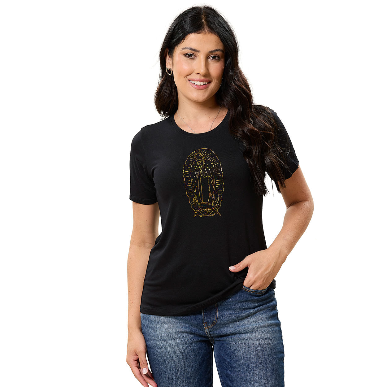 Preto  - Baby Look Nossa Senhora de Guadalupe FS13688