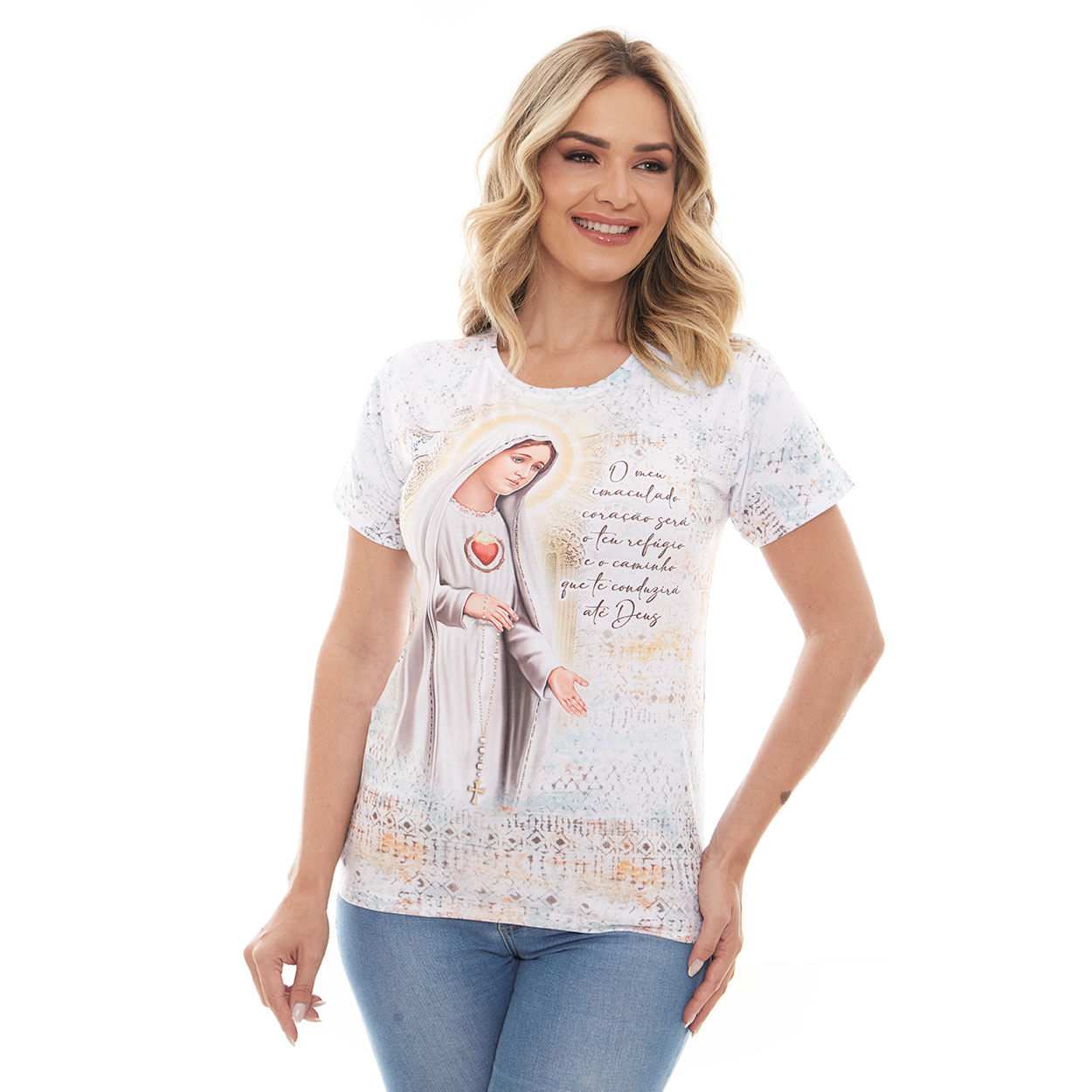 Branco  - Baby Look Nossa Senhora de Fátima DV12790 - Leves Detalhes - OUTLET