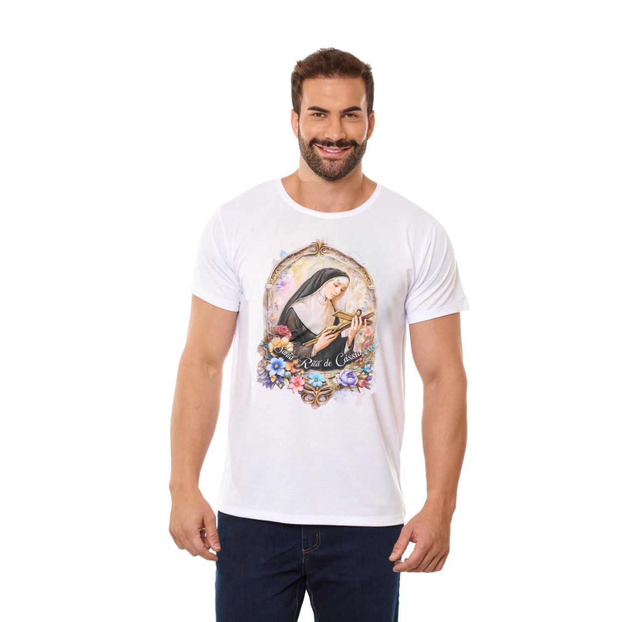 Branco  - Camiseta Santa Rita de Cássia DV13975 - Leves Detalhes