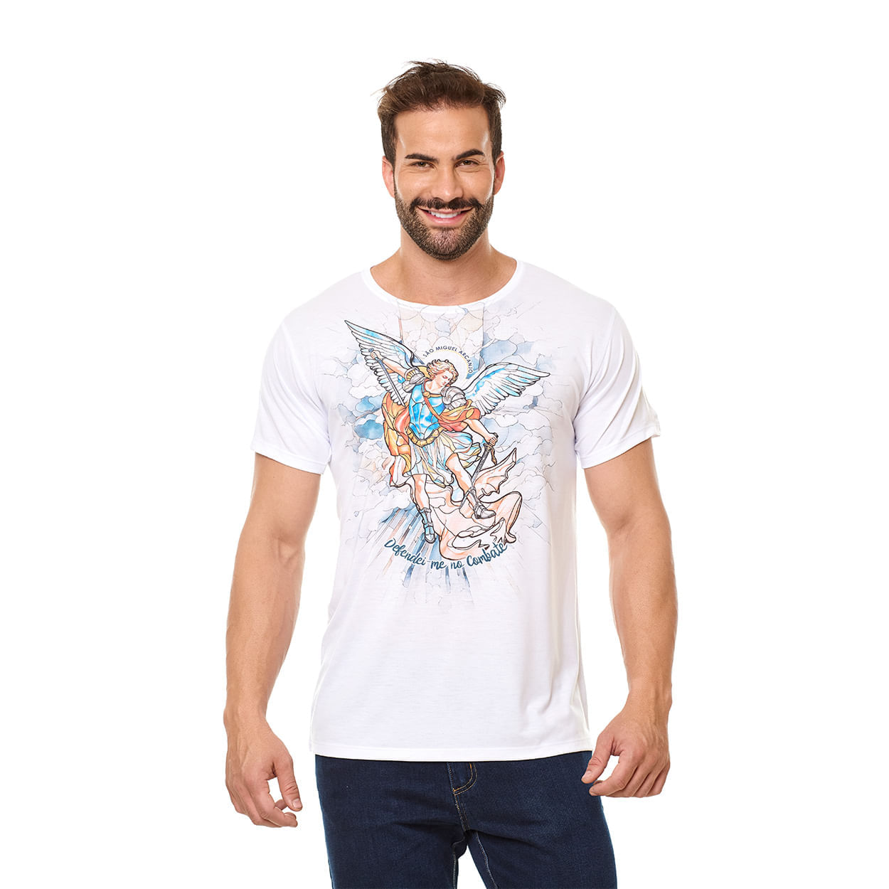 Branco  - Camiseta São Miguel Arcanjo DV13381 - Leves Detalhes