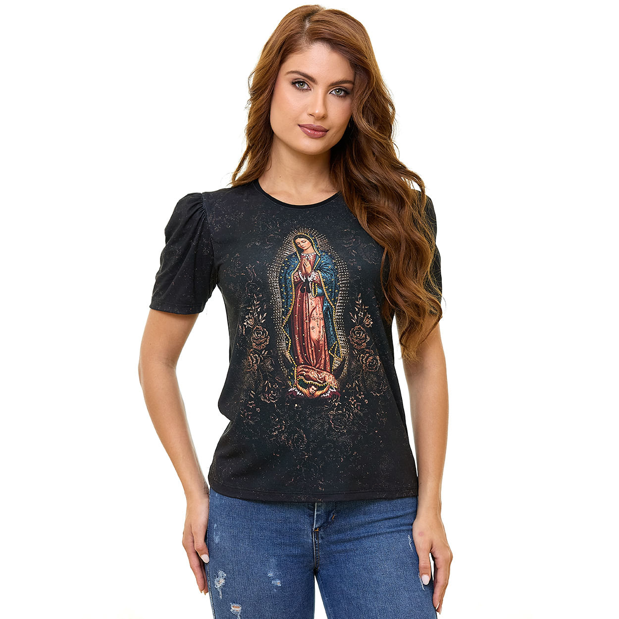 Preto  - Baby Look Nossa Senhora de Guadalupe FS13731