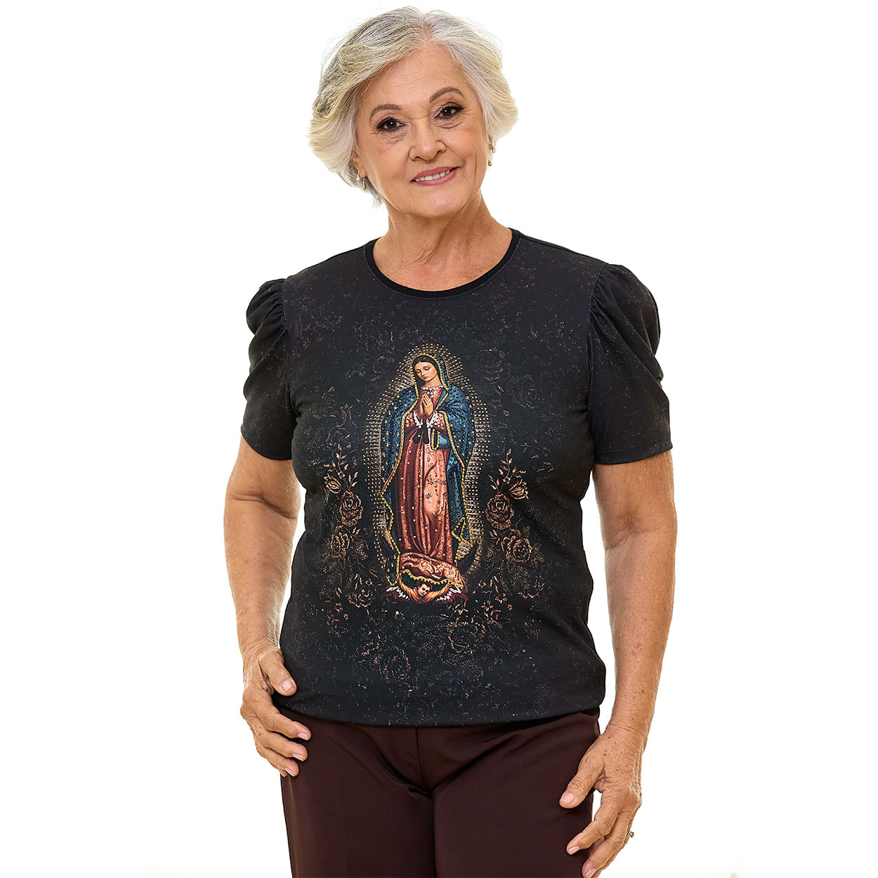 Preto  - Baby Look Nossa Senhora de Guadalupe FS13731