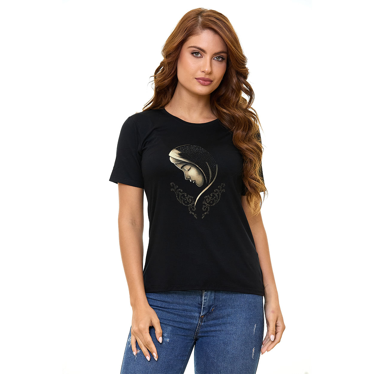 Preto  - Baby Look Nossa Senhora do Silêncio FS13722