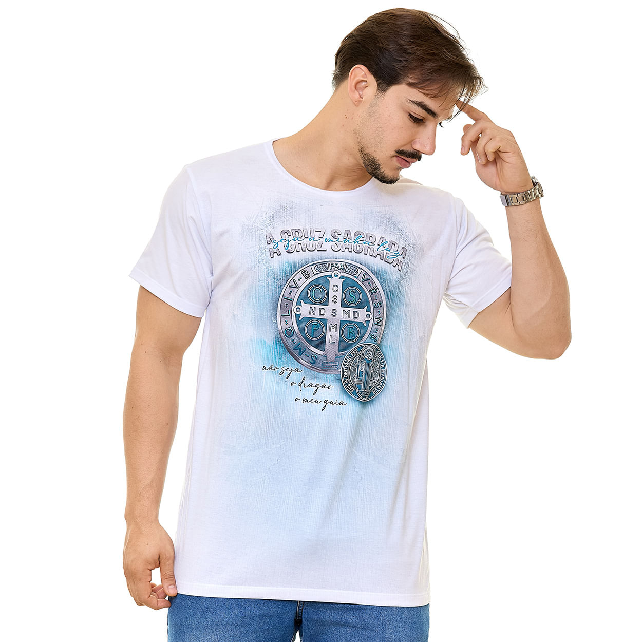 Branco  - Camiseta Medalha de São Bento DV13908