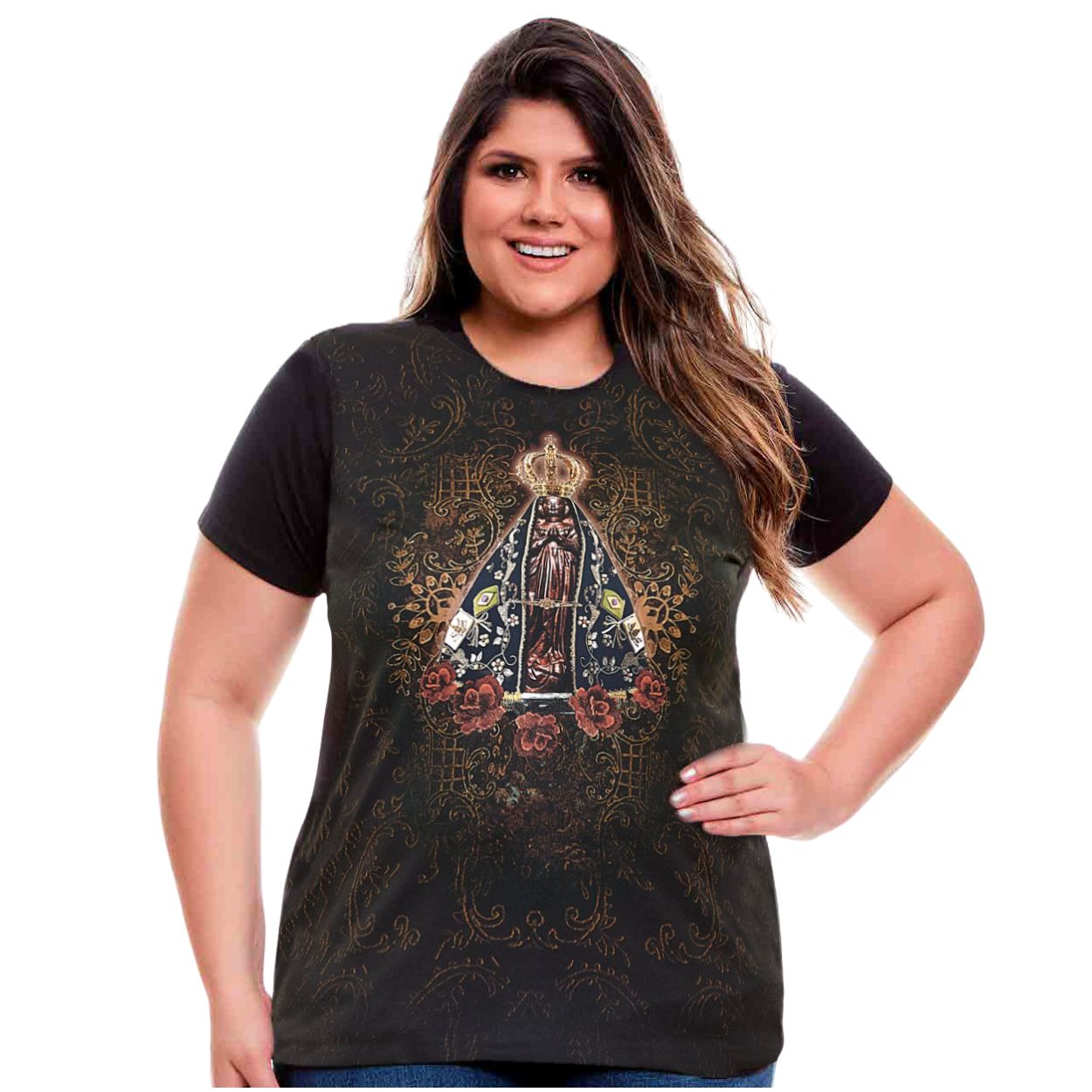 Preto  - Baby Look Plus Size Nossa Senhora Aparecida DVP13826
